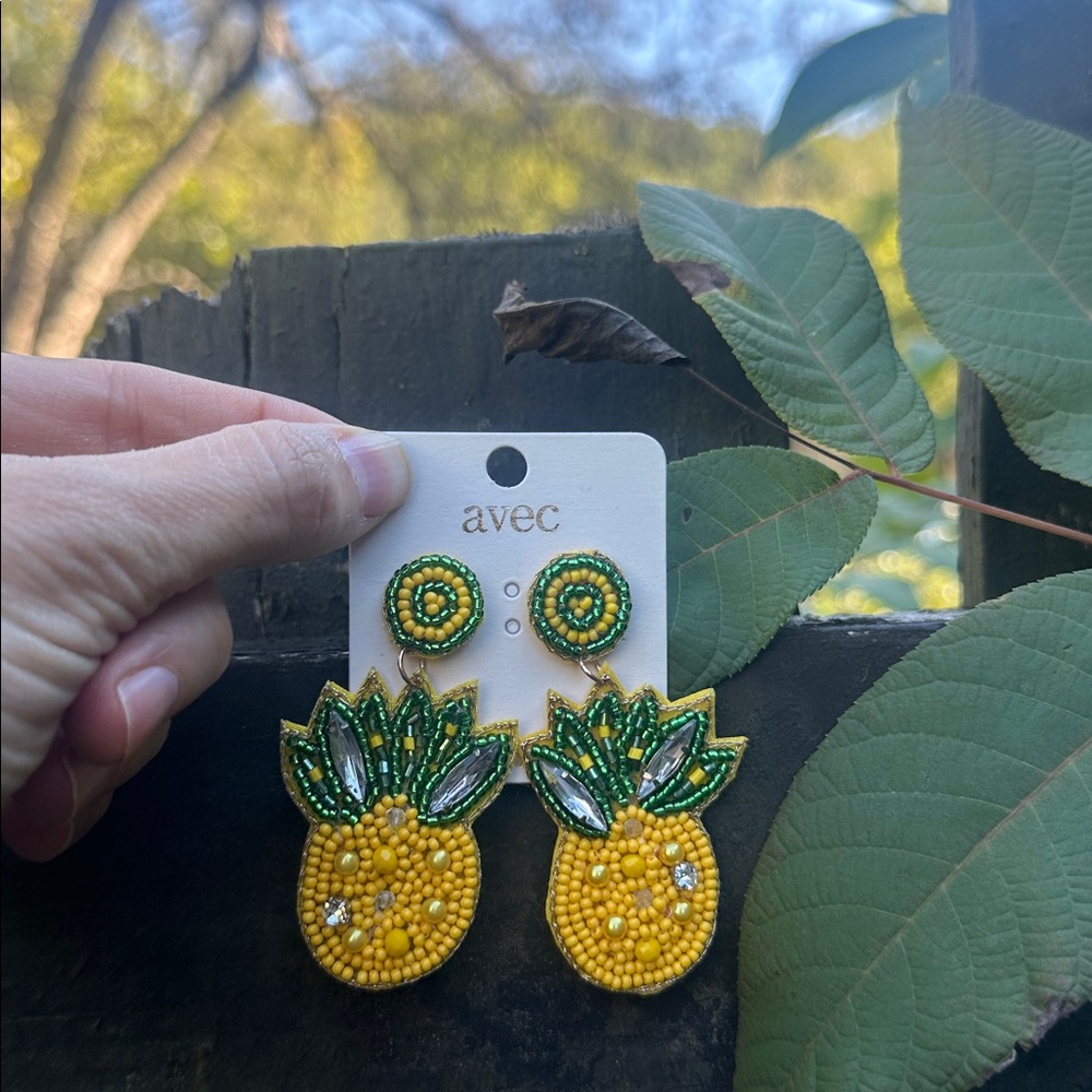 Beaded Rhinestone Pineapple Earrings